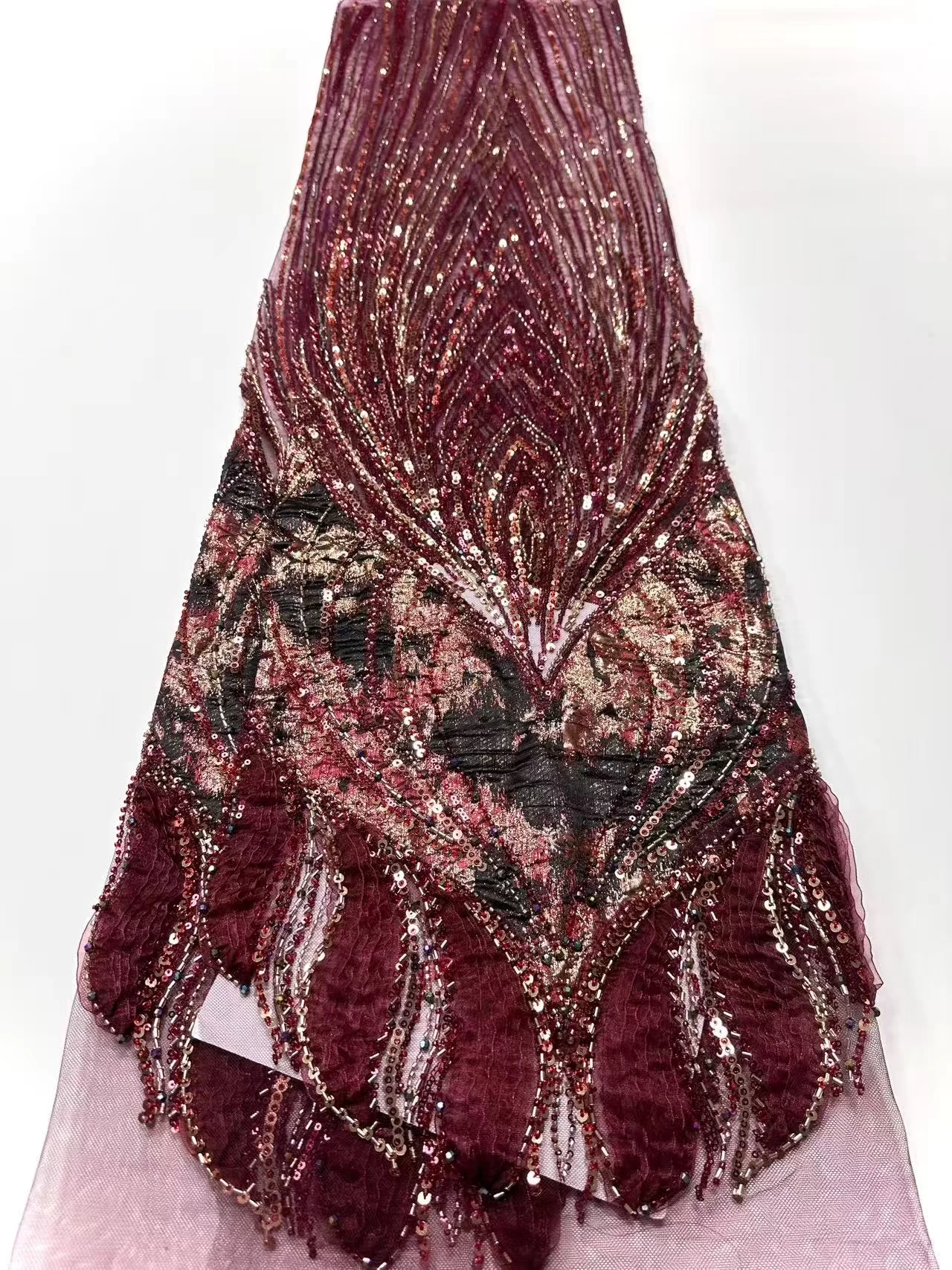 Latest African Sequins Lace Fabric 2026 High Quality Lace Embroidery Beaded Mesh Fabric 5 Yards for Women Party Dress SZ1952