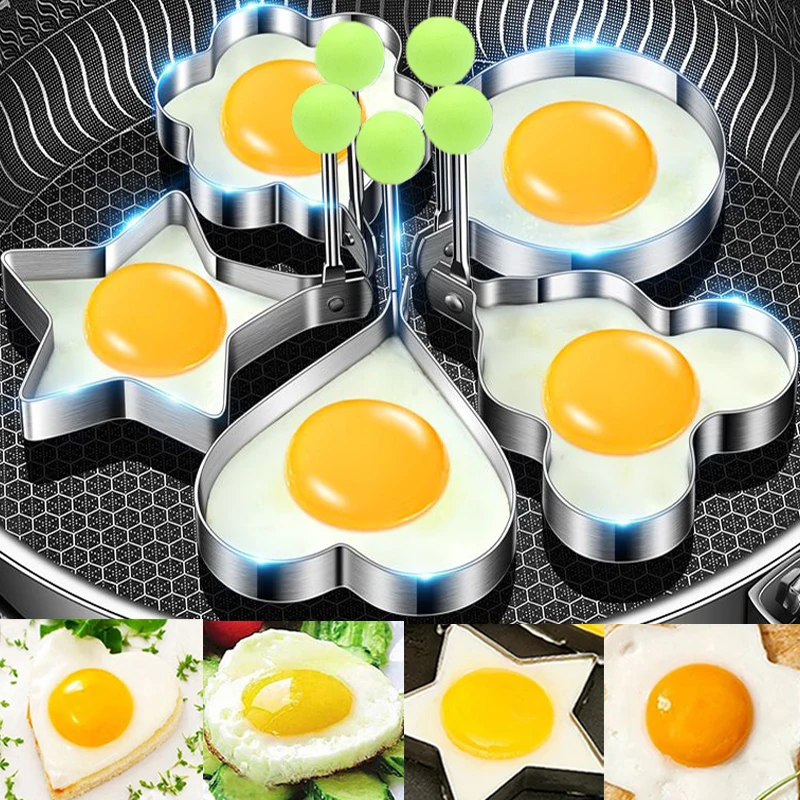 5 Style Stainless Steel Fried Egg Mold Heart Pancake Maker Breakfast Baking Omelette Rings Cooking Tools Kitchen Accessories