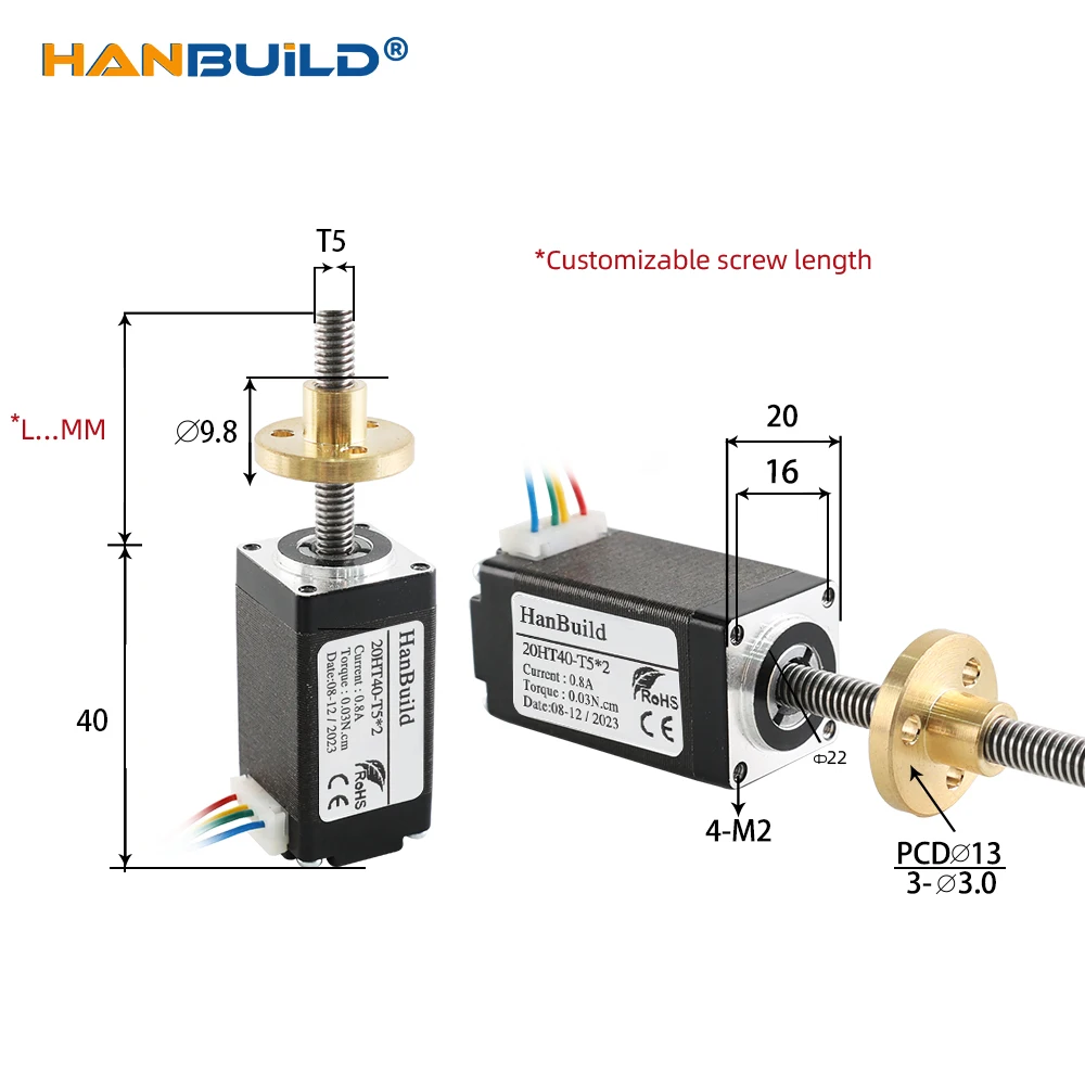 Imagem -02 - Nema-motor Deslizante para Impressora 3d 20ht34-t5*2 Trapezoidal 0.8a 0.021n.m Comprimento L50 Mm150 mm Cnc Parafuso