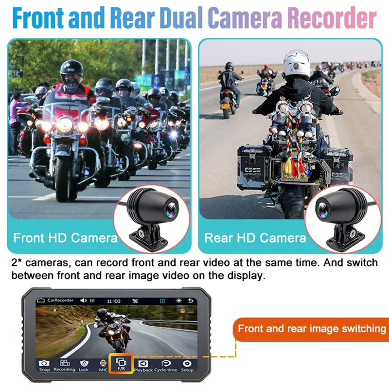 AC57-6.25 Inch Motorcycle DVR Wireless Carplay For Android Auto GPS Navigation Monitor Bluetooth Waterproof Touchscreen