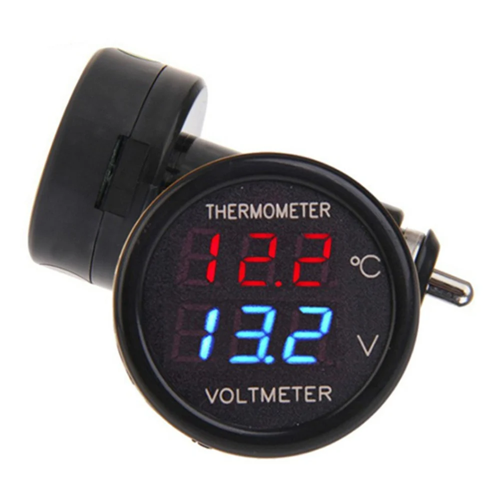 

12 24 В автомобильный термометр с двойным дисплеем и вольтметр 2 в 1 светодиодный цифровой измеритель для мониторинга температуры и напряжения в транспортных средств