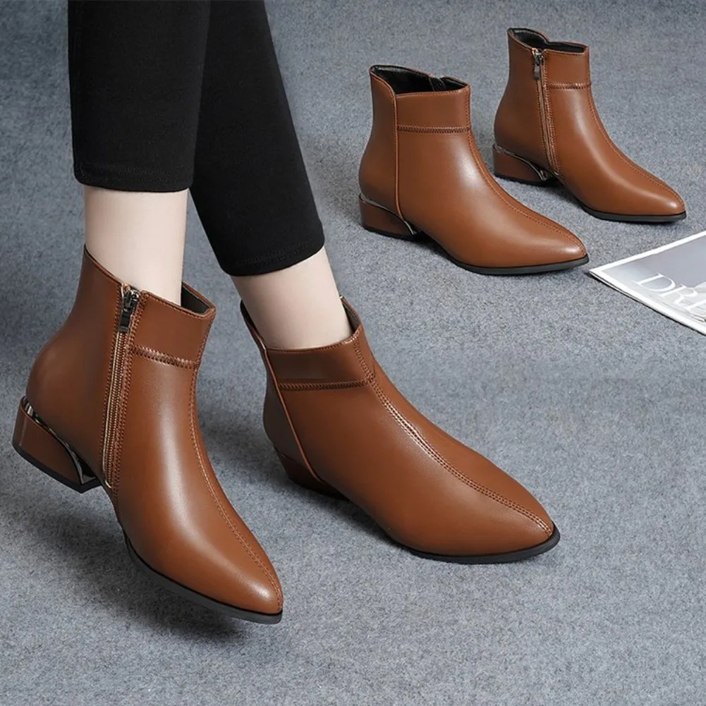 2026 Neue Damenstiefel Mode Lässige Lederstiefel Spitze Formelle Büroschuhe für Frauen Reißverschluss-Knöchelstiefel – Detail 16