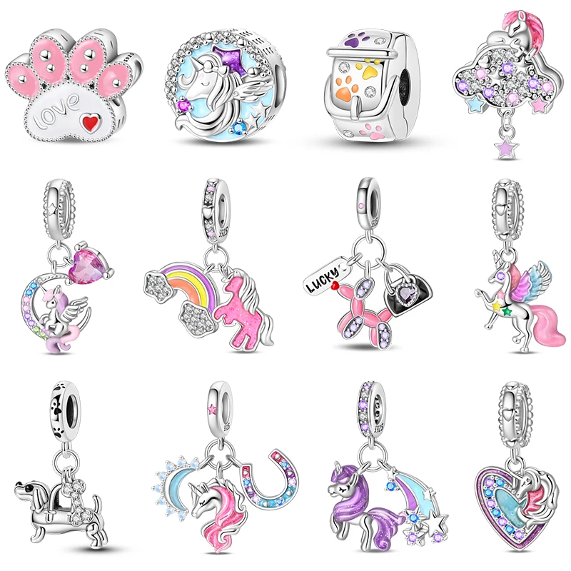 Neue 925 Silber Farbe Regenbogen Pferd Bunte Flügel Charms Perlen Fit 3mm 925 Original Armbänder DIY Geburtstag Schmuck glück Geschenk