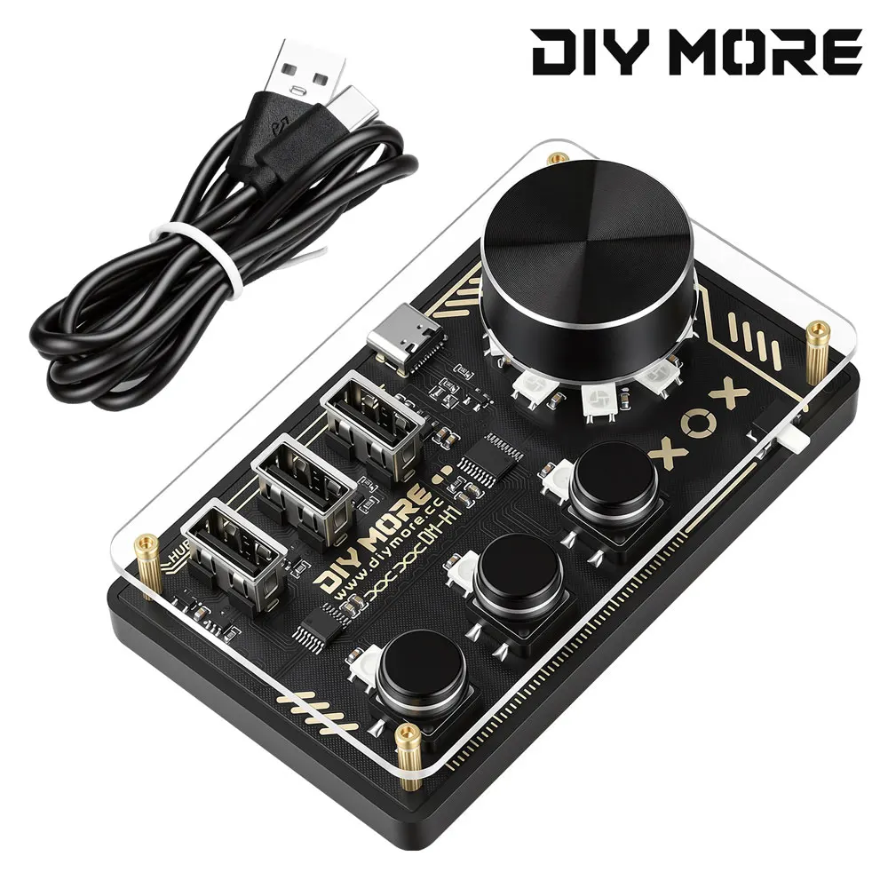 DM-H1 DIY HUB 3 Custom Programmable Keys EC11 Rotary Encoder RGB LED Light Desktop Media Controller Multi System Plug And Play