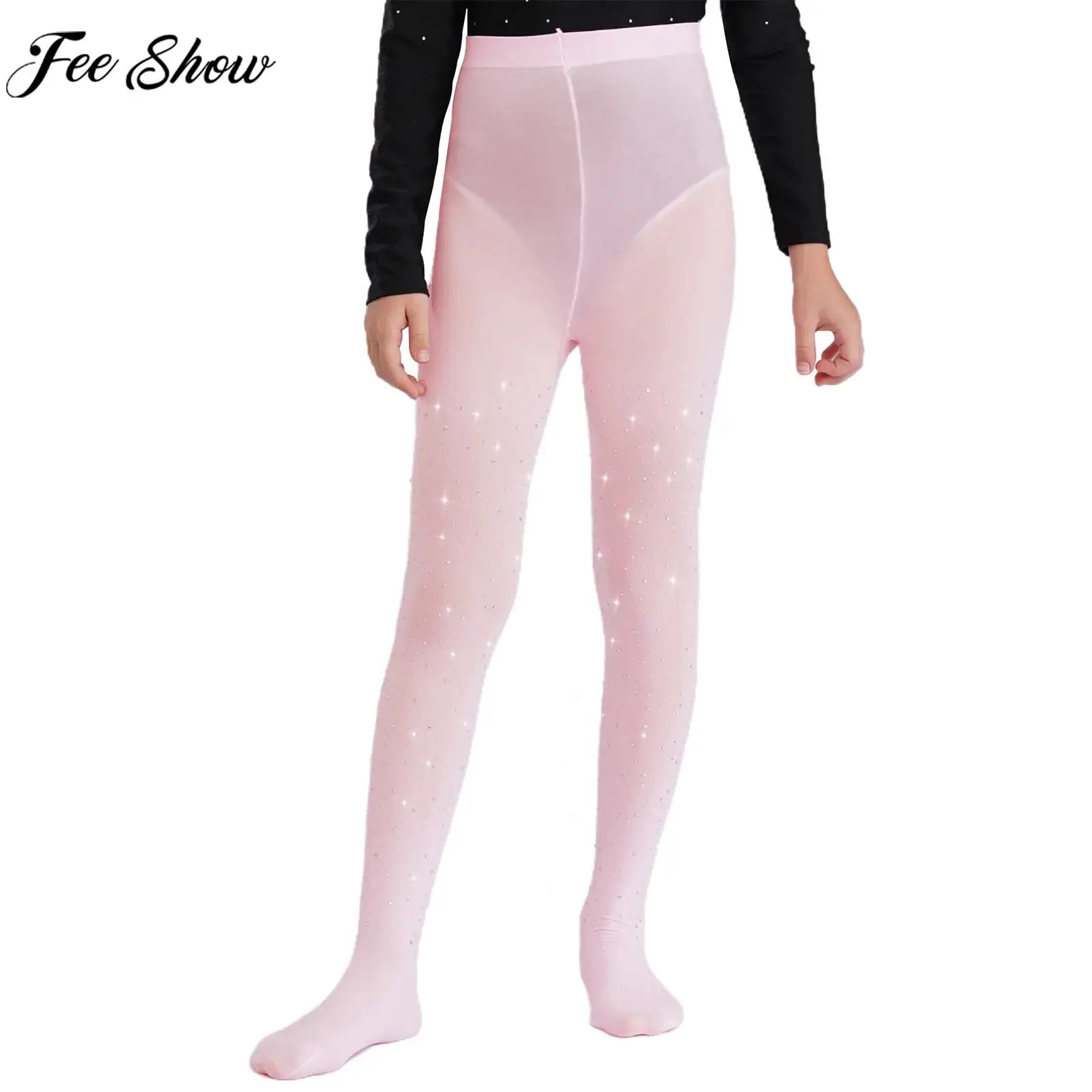 Kids Girls Shiny Rhinestones Stretchy Ballet Dance Pantyhose Gymnastics Figure Skating Yoga Dancing Class Leggings Dancewear