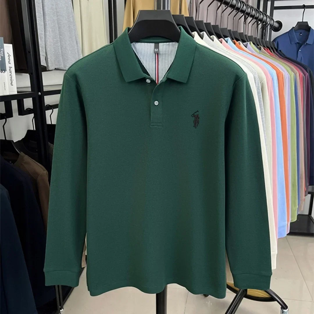100 % reine Baumwolle, hochwertige Marke, Herren-Polohemd mit langen Ärmeln, Herbst-/Winterkollektion, modisches, luxuriöses Golfoberteil mit Stickerei, lässiges T-Shirt. – Detail 17