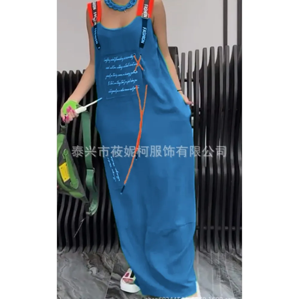 Fashionable Letter-printed Halter Women's Loose Sundress 2025 Summer Sexy Female Beach Vacation Casual Loose Robe Vest Dress