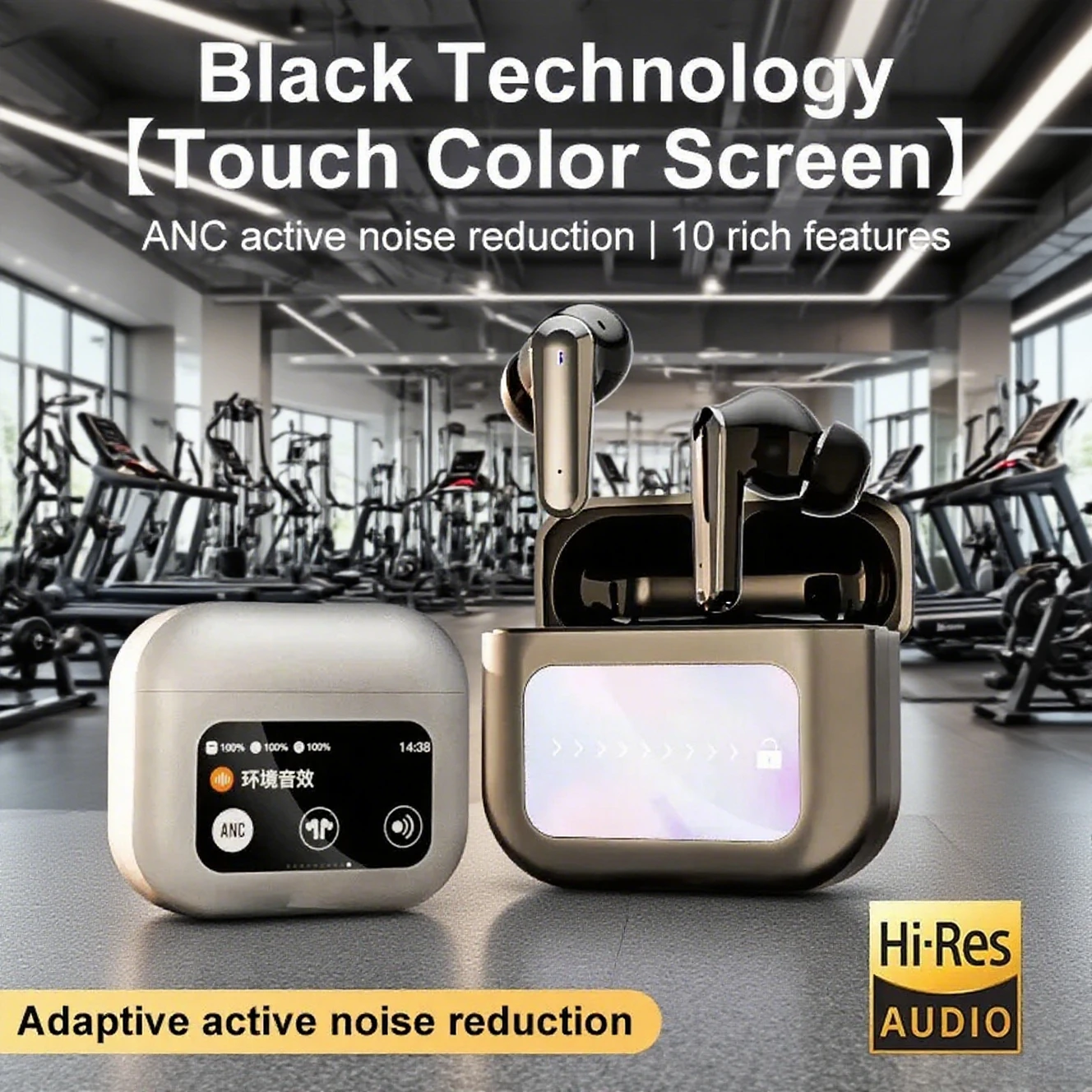 TWS Q30 Color Screen Bluetooth 5.4 Wireless Headphones ENC+ANC Noise Cancelling 6 Long Endurance Headsets For Phone PC