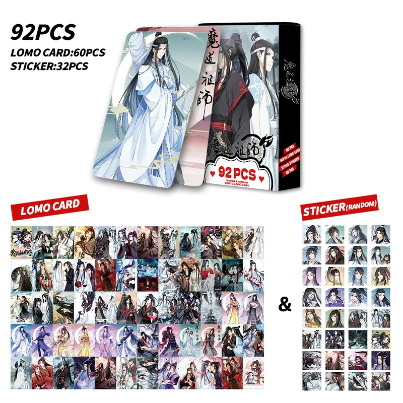 92pcs Grandmaster of Demonic Cultivation Laser Lomo Card Mo Dao Zu Shi Wei Wuxian,Lan Wangji Mini Postcard Photo Cards Sticker