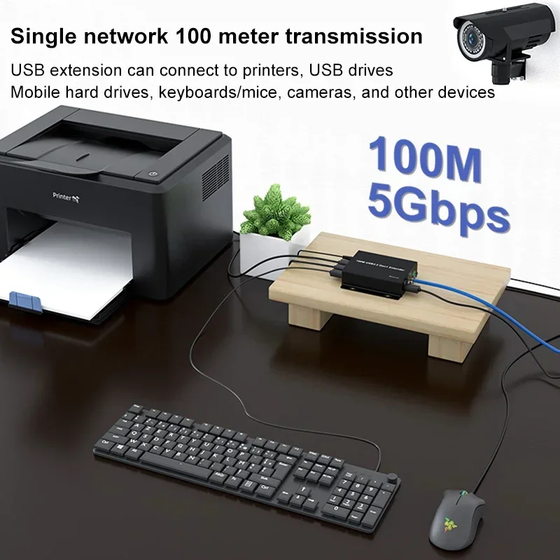 5Gbps 4 Port USB 3.0 Rj45 CAT6A Cable Extender 100m USB 3.2 Gen1 Transmitter Receiver for Webcam Keyboard Mouse U Disk Printer