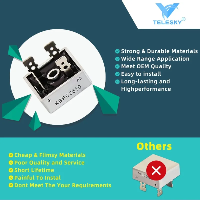 10Pcs 4-Pin Bridge Rectifier Diode - AC To DC KBPC3510 35A 1000V Single Phase 35 Amp 1000 Volt Electronic Silicon Diodes