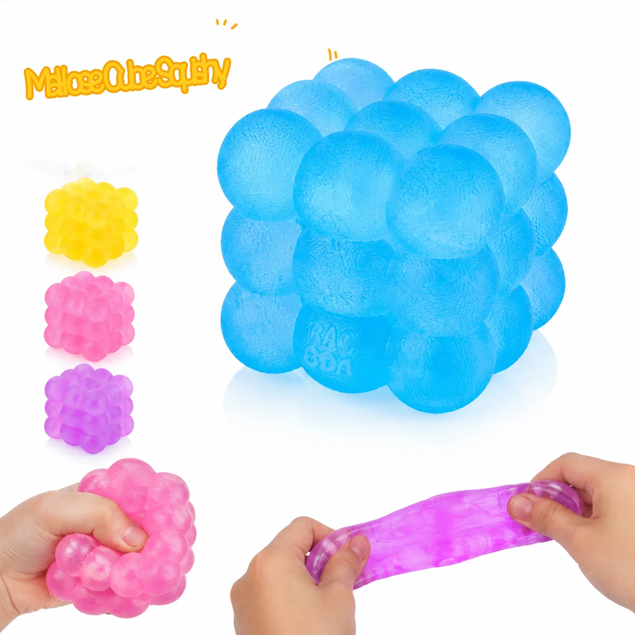 Maltose Cube Squishy Toy Soft Squeeze Stress Relief Fidget Toy Bubble Block Sensory Toy 4 Colors Optional for Kids Adults