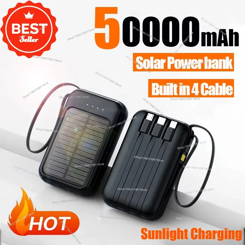 

New 50000mAh Solar Power Bank 4 USB Lines Slim Charging Portable Charger External Spare Battery for iPhone Samsung Huawei Xiaomi