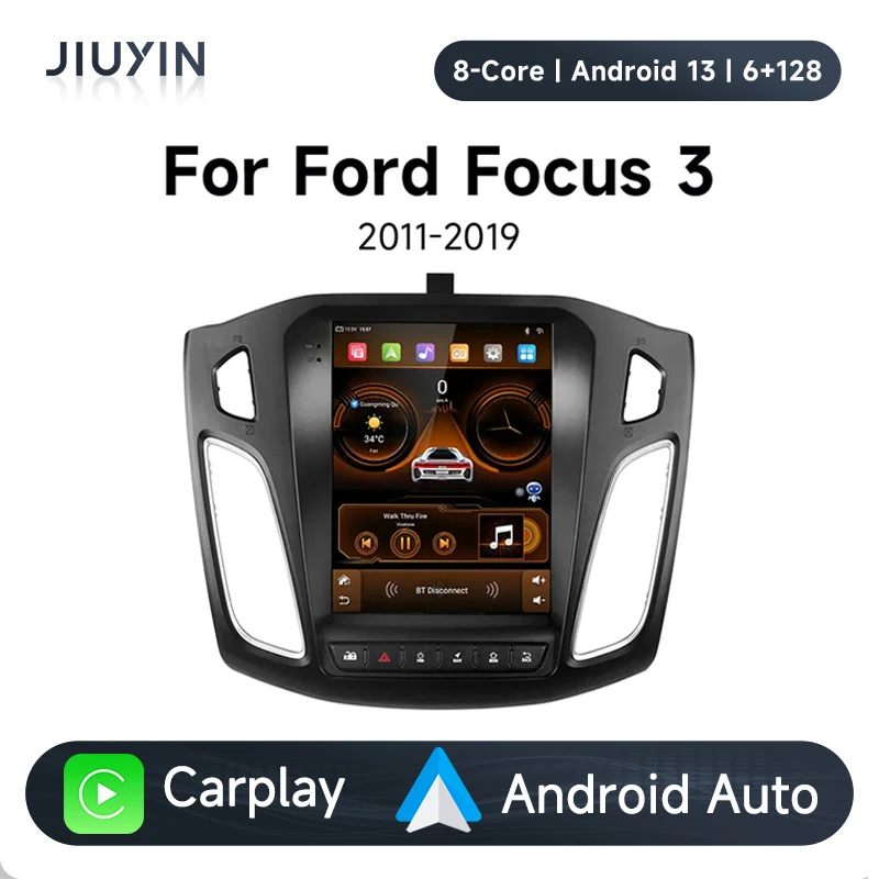 

JIUYIN 9.7 inch Tesla Model Multimedia Player For Ford Focus mk3 2din Car Radio Stereo Android Auto Wireless Carplay with Frame