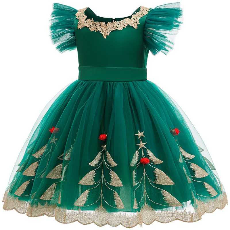 Christmas Dress For Girls Luxury Embroidery Princess Dress Kids Elegant Christmas Party Stage Performance Dress Festive Dress