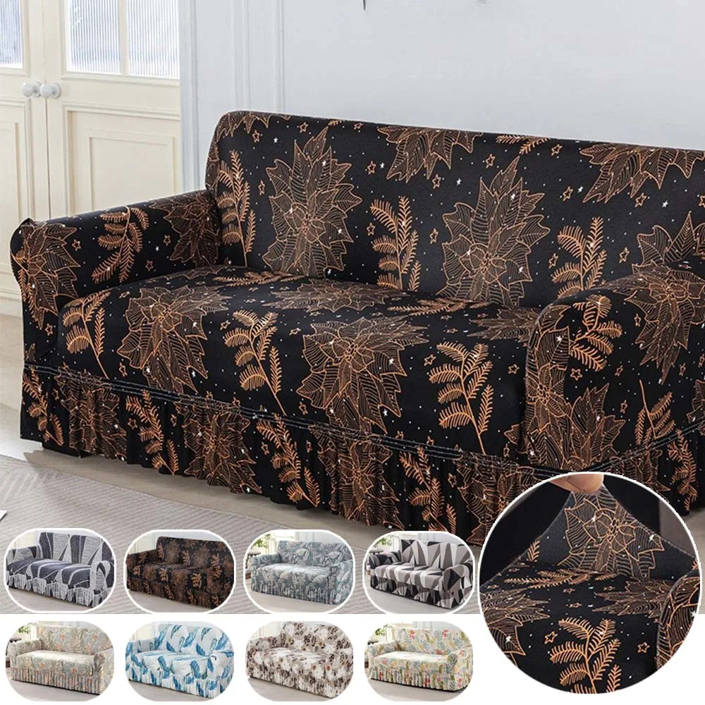

Universal Stretch Sofa Cover Cat Scratch Full Wrap Couch Slipcover with Skirt for 1/2/3/4 Seater Sofa Living Room Bedroom Decor