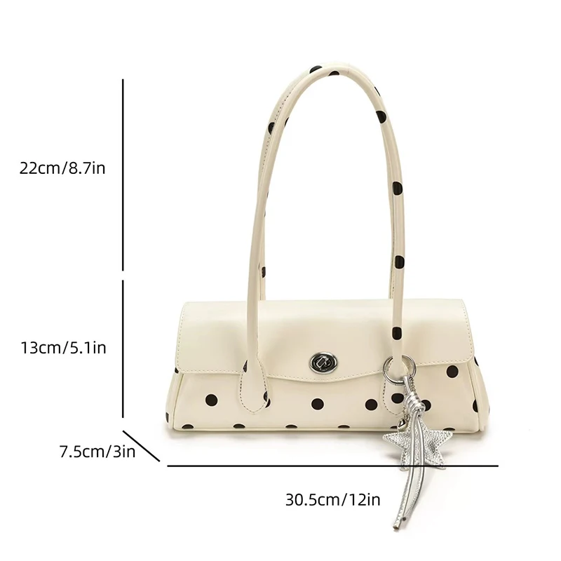 Gepunktete Hobo-Unterarmtasche, Koreanisch-Chic Damen-Handtasche mit Langem Trageriemen und Taschenanhänger, Alltagstasche für Arbeit und Pendeln – Detail 1