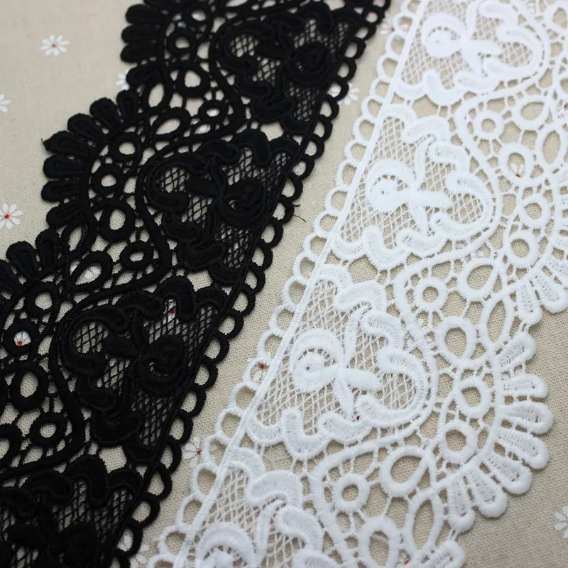 Black White Lace Hollow Out Floral Embroidered DIY Apparel Sewing Fabric Delicacy Water Soluble Elastic Lace Tape 1 Yard