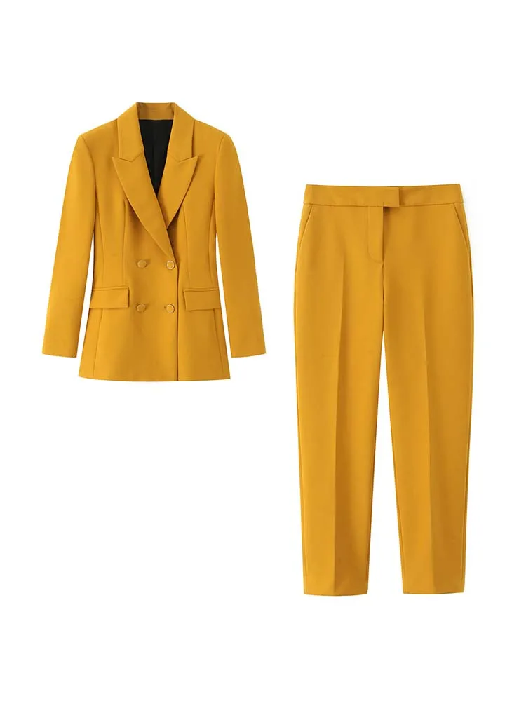 

2025 Новые модные женские брюки, комплект из двух предметов, женский элегантный топ с подплечниками + широкие брюки, комплекты из 2 предметов, элегантный женский костюм