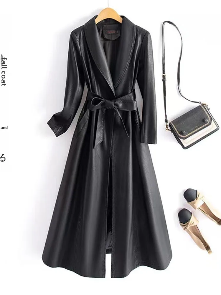 하이닝 천연 가죽 자켓 여성용 중간 길이 2025 봄 가을 신상 한국 버전 슬림핏 천연 가죽 코트 벨트 포함