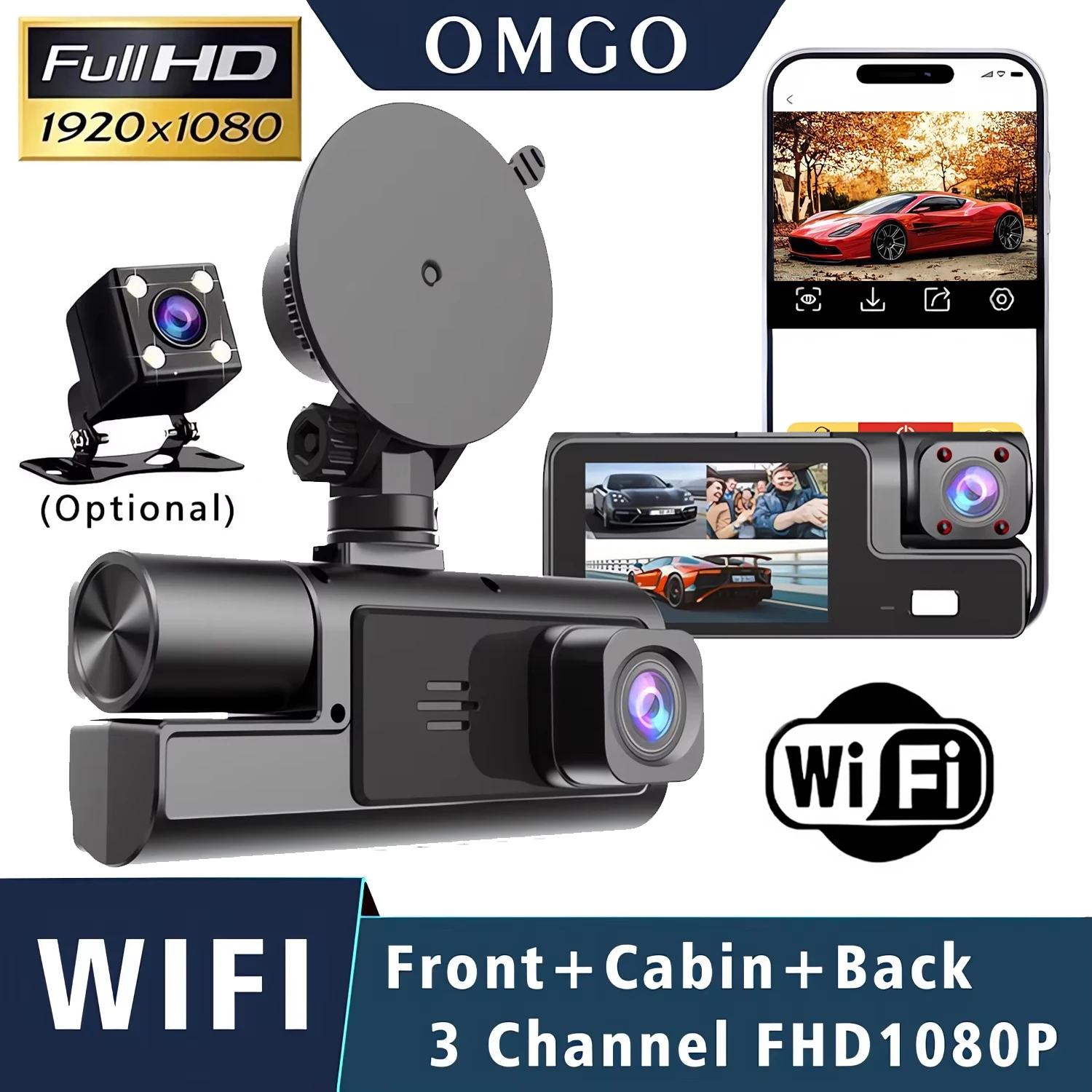 WIFI 3 Camera Car DVR Mini 1080P Inside Vehicle Dash Cam Three Channel DVRs Recorder Video Registrator Mini Dashcam Camcord