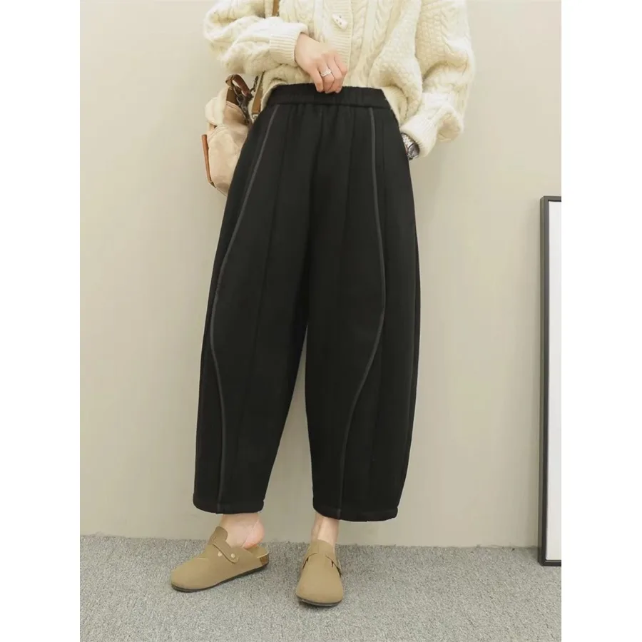 Pantalones Harlan de pierna ancha holgados de nueve cinco con cintura elástica y cintura alta, pantalones informales para mujer, novedad de Otoño Invierno