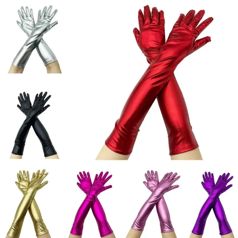 

270D Dance Gloves Long Punk Gloves Pole Dance Gloves Leather Gloves Performance Gloves Metallic Gloves Skinny Long Gloves
