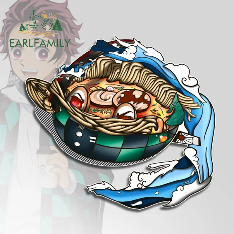 EARLFAMILY 13cm X 11,9 cm para Tanjirou Noodle Japón pegatinas de coche Anime personalidad motocicleta portátil Camper RV JDM VAN calcomanías