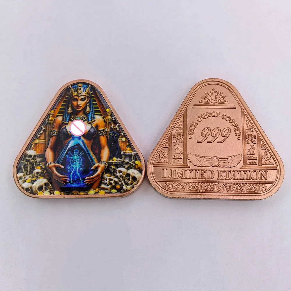 3 Designs 1 OZ .999 Fine Copper Triangle Commemorative Medal Ancient Egypt Myth Thoth Horus Cleopatra Hieroglyph Pattern Gift