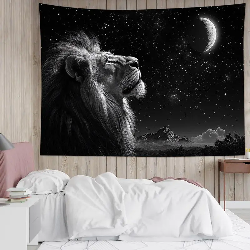 VIKAMA Wolf Pack Tapestry Wall Hanging Full Moon Starry Forest Sunset Nature Aesthetic Wall Art Bedroom Living Room Decor
