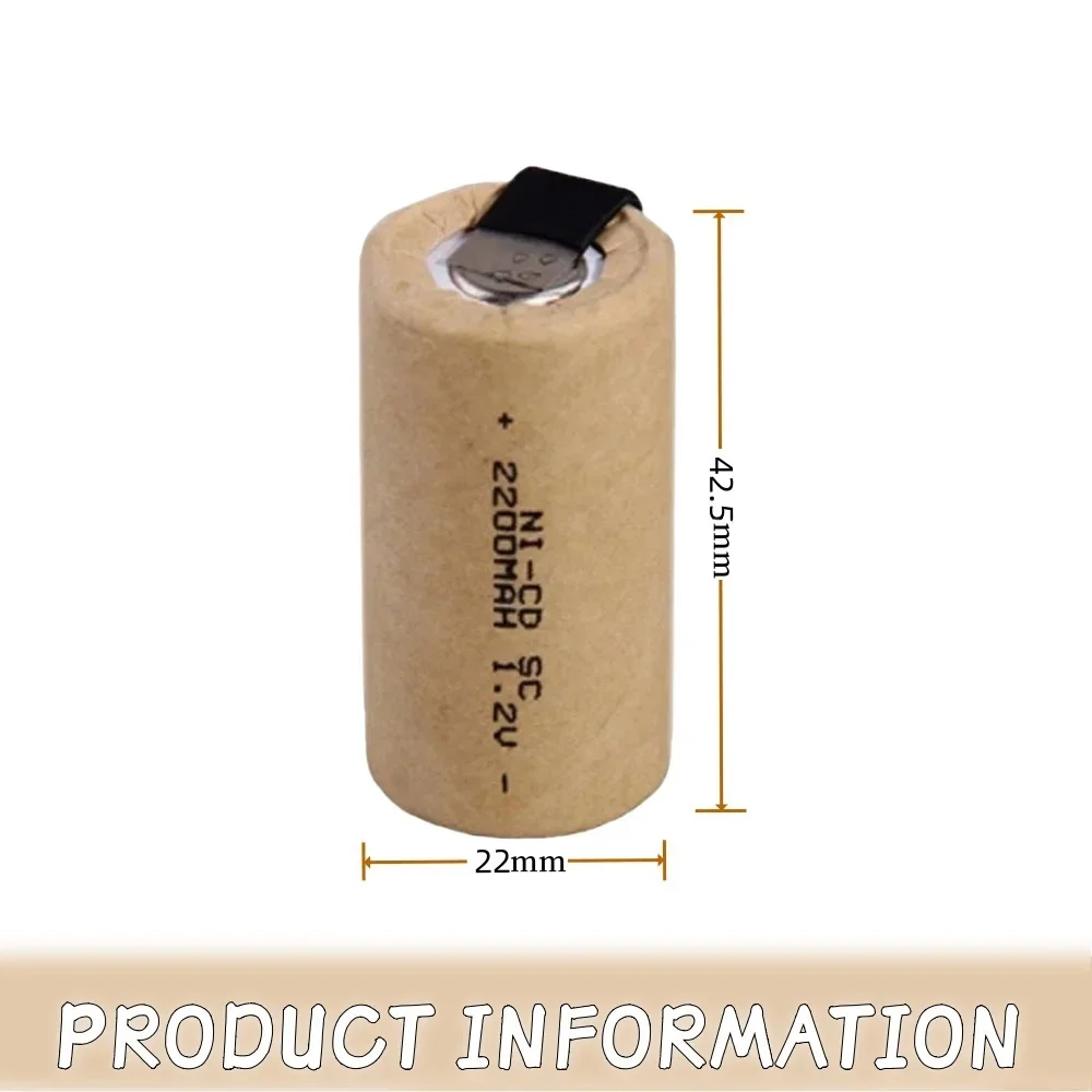 Cacciavite trapano elettrico batterie SC 1.2V 2200mAh Sub C Ni-Cd batteria ricaricabile con linguetta Power Tool NiCd SUBC Cells