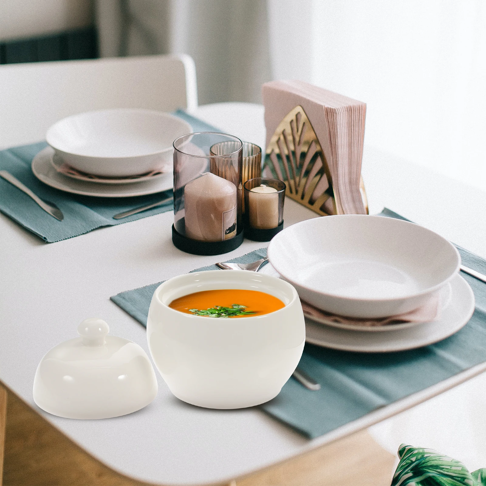 

Household Ceramic Soup Bowl Stewing Pot Soup Holder with Lid Kitchen Stew Pot Kitchen Supply Ceramic Bowl