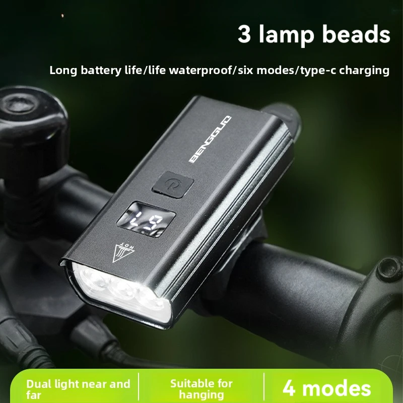 4 وضع 3 خرزة مصباح شاشة ديجيتال دراجة الجبهة ضوء سبائك الألومنيوم مقاوم للماء الطريق الدراجة السوبر مشرق ليلة ركوب مصباح السلامة