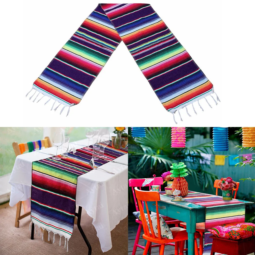 

Mexican Style Rainbow Table Flag Colorful Decorative Table Runner 35x215cm for Home Party Picnic Barbecue Birthday Decoration