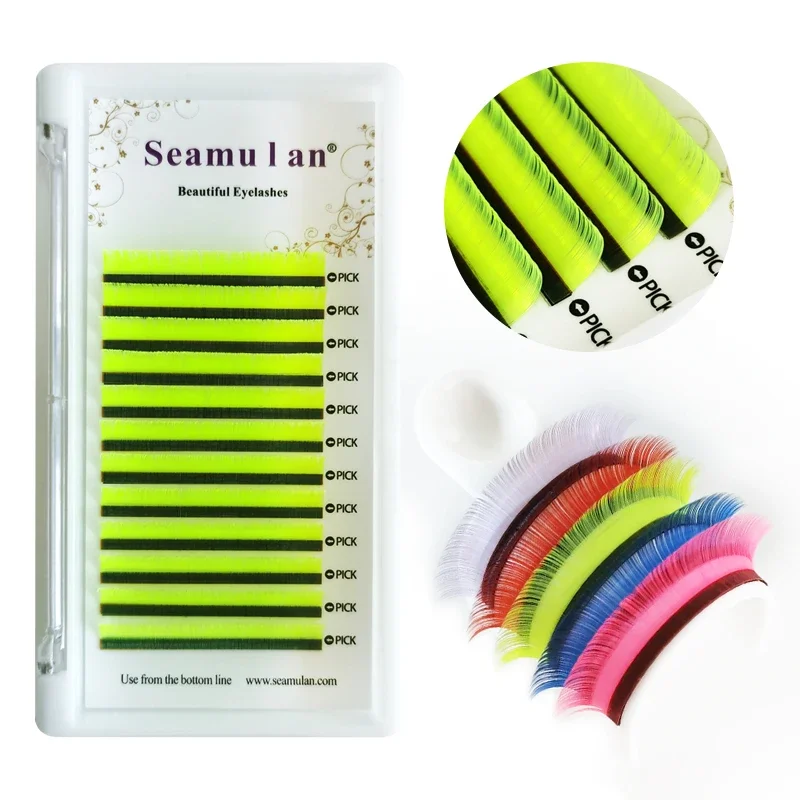 Seamulan Soft Natural Mixed Color False Eyelashes for Extension Makeup Mink Lashes Wholesale Yellow Blue Mixed Color Eyelashes