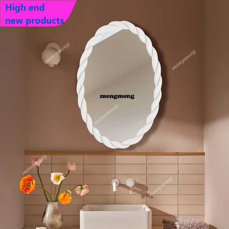 A68European cream white living room background wall decorative mirror bedroom makeup mirror wall hanging elliptical mirror