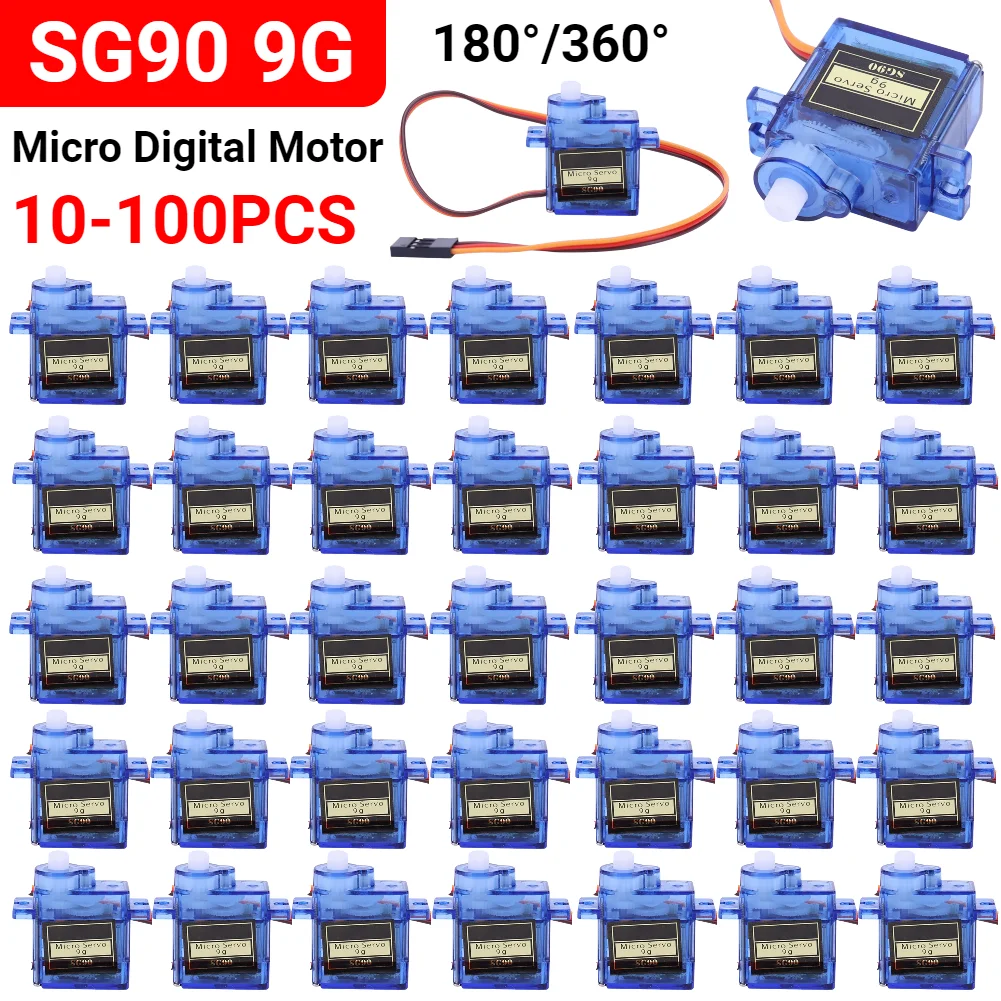 10-100PCS SG90 9G Micro Digital Servo Motor Fixed-Wing Micro Gear Servo Motor 180/360 Degree for RC Helicopter Aircraft Airplane