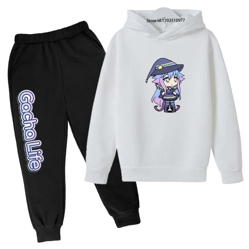 Girls Spring Autumn Hot Game GachaLife Print 2pcs Hoodie+Pants Suits 3-13 Years Kids Casual Cute Tracksuits Children Clothes Set