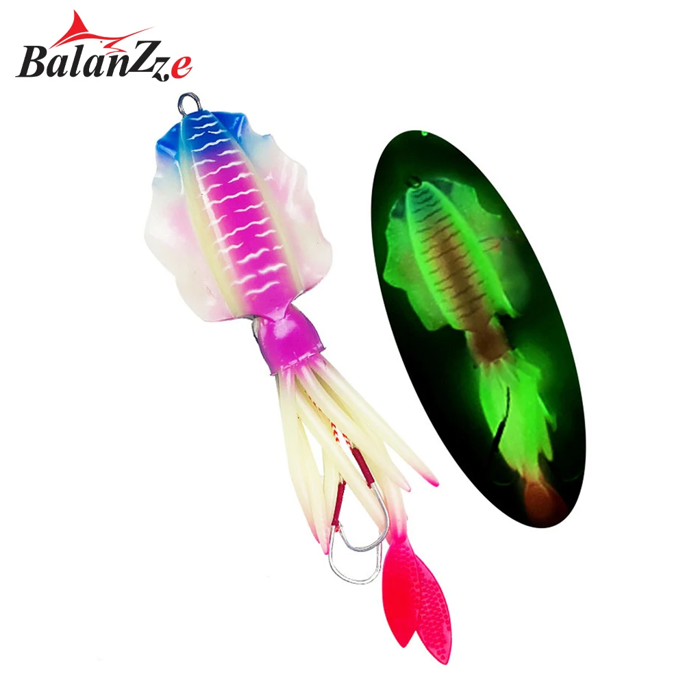 

Balanzze Soft Squid Jig Lure Luminous UV Squid Jig Bait 60g Seaboat Fishing Trout Lures Silicone Soft Lure For Fresh Water Bass