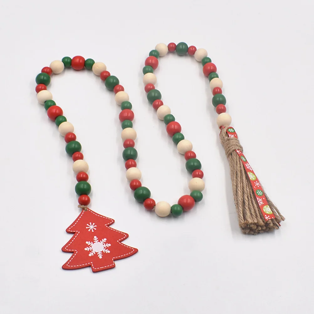 

Christmas Tree Wooden Pendant Tassel Beaded Garland Hanging Decor Wood Bead Rustic Xmas Party Ornament Xmas Beads Garlands