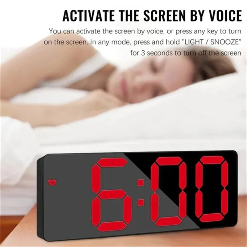 Digital Alarm Clock LED Desktop Clock Voice Control Snooze Night Mode Clock Multifunctional Mini Electronic Alarm Clock Bedroom