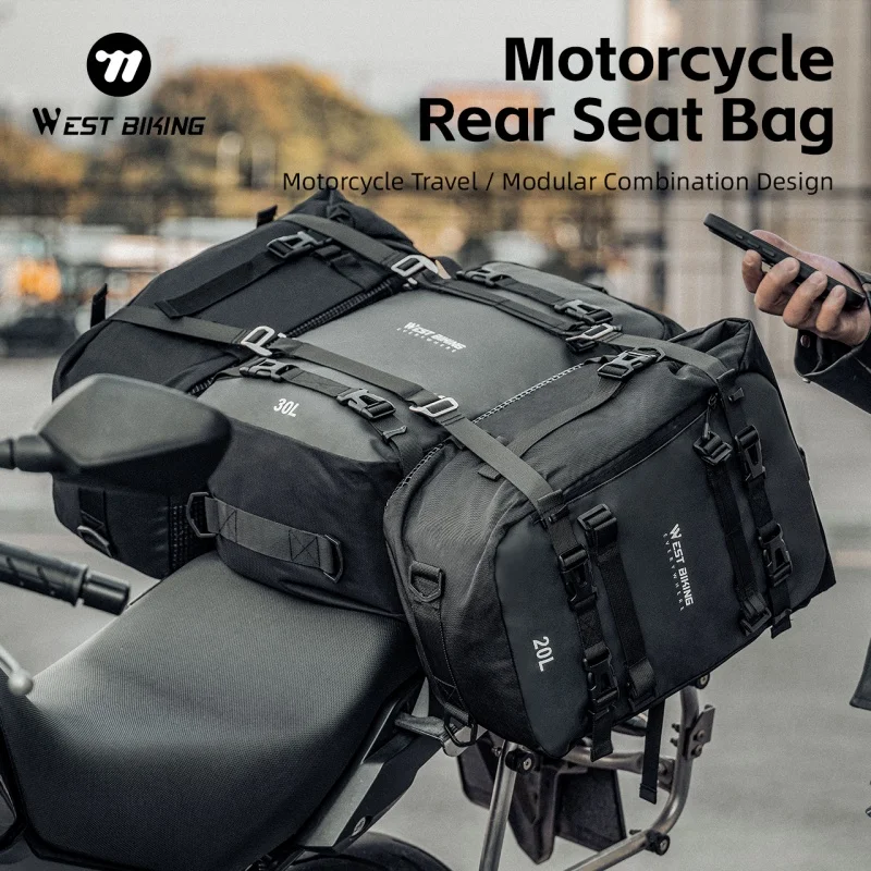 

WEST BIKING Multifunctional 20/30L Large Capacity Rear Seat Bag Motorcycle Rear Seat Bag PVC Backpacks Anti-Slip Motorcycle Bags