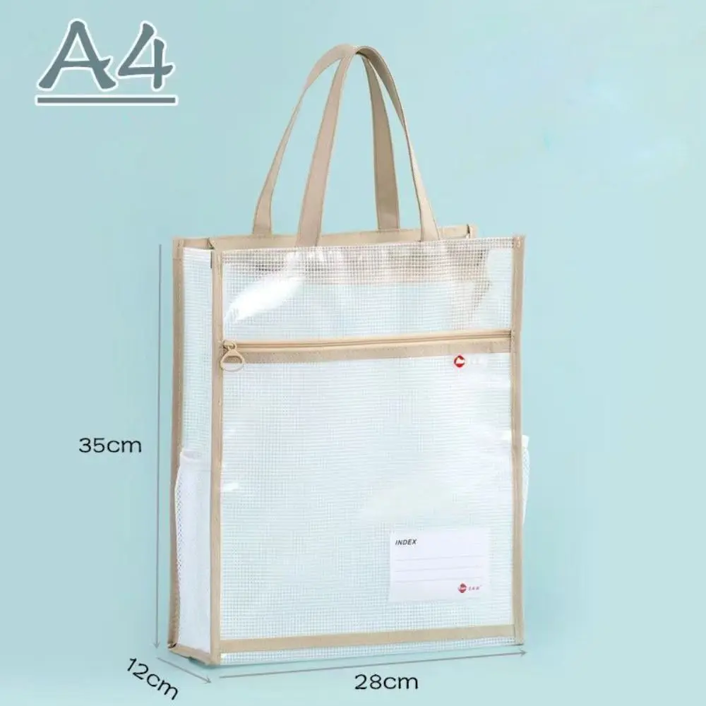 New with Zipper and Handle A3 Project Bag Mesh PVC Multifunctional Mesh Art Bag Thickened Waterproof Storage Bag Office Supplies