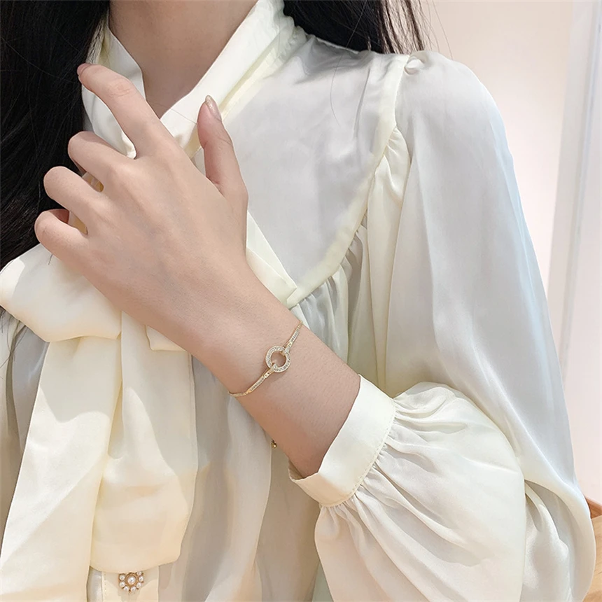 316L Stainless Steel Simple Zircon Circular Ring Adjustable Pull-Out Charm Chain Bracelet For Women Fashion Fine Jewelry Gift