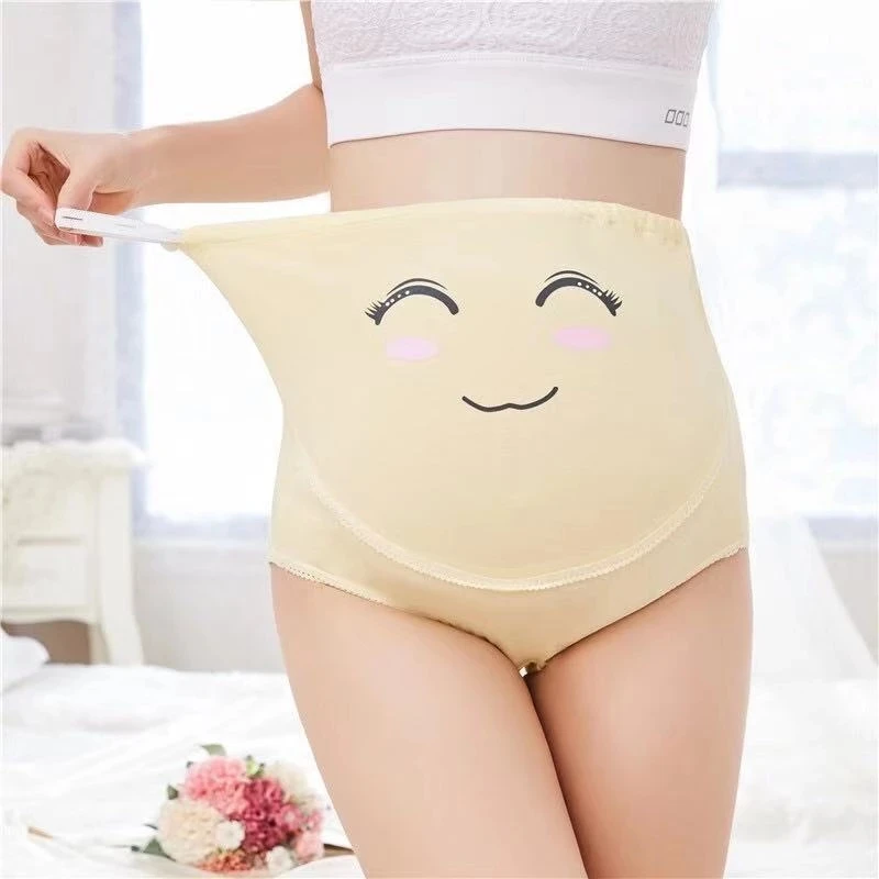 Bragas íntimas de algodón para mujeres embarazadas, vendaje de maternidad, vientre ajustable, ropa interior de dibujos animados, Color sólido