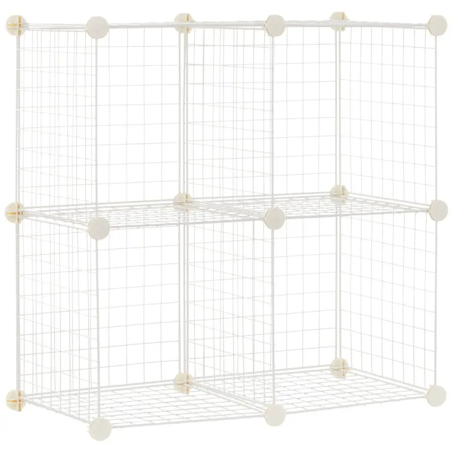 

Basics 4 Cube Storage Organizer Wire Grid Closet and Storage Shelves, Stackable, White 14x14x14