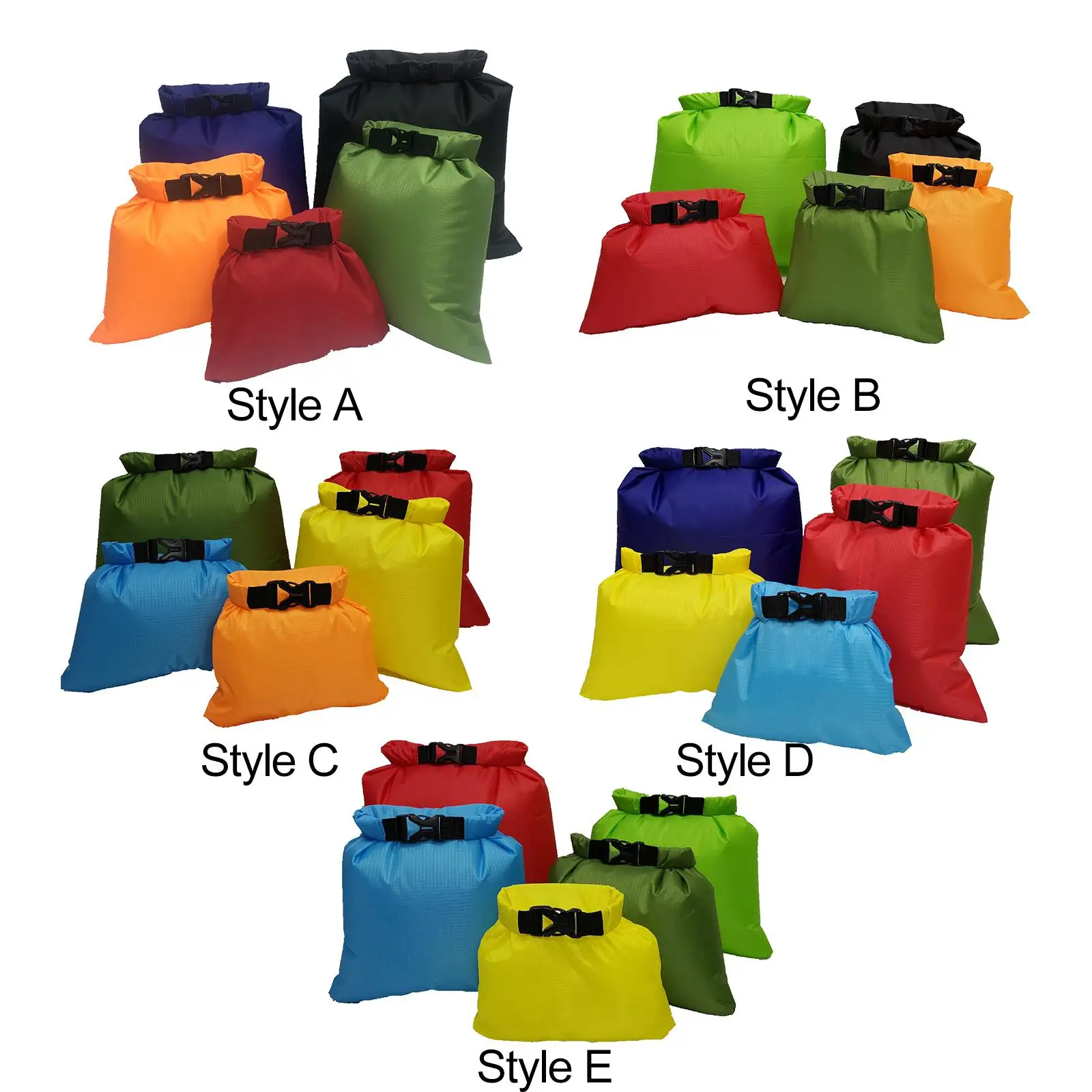 Waterproof Storage Bags for Outdoor Activities - Pack of 5, Various Sizes and Colors