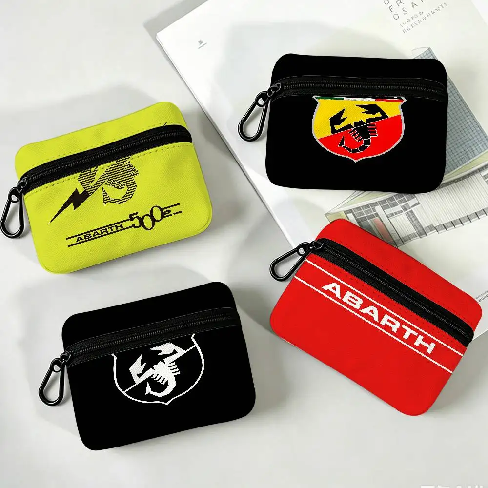 A-Abarth Sport Car Logo Mini Oxford Cloth Coin Purse With Carabiner Hook Portable Key Card Wallet Small Zipper Storage Pouch