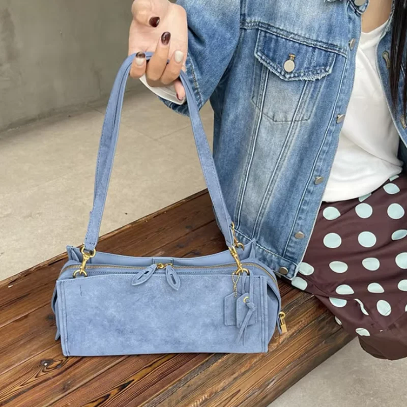 

Women's Luxury Retro Shoulder Bag Waxed Leather High-quality Brand Handbag Rectangular Zippered Crossbody Bag Casual Commuter