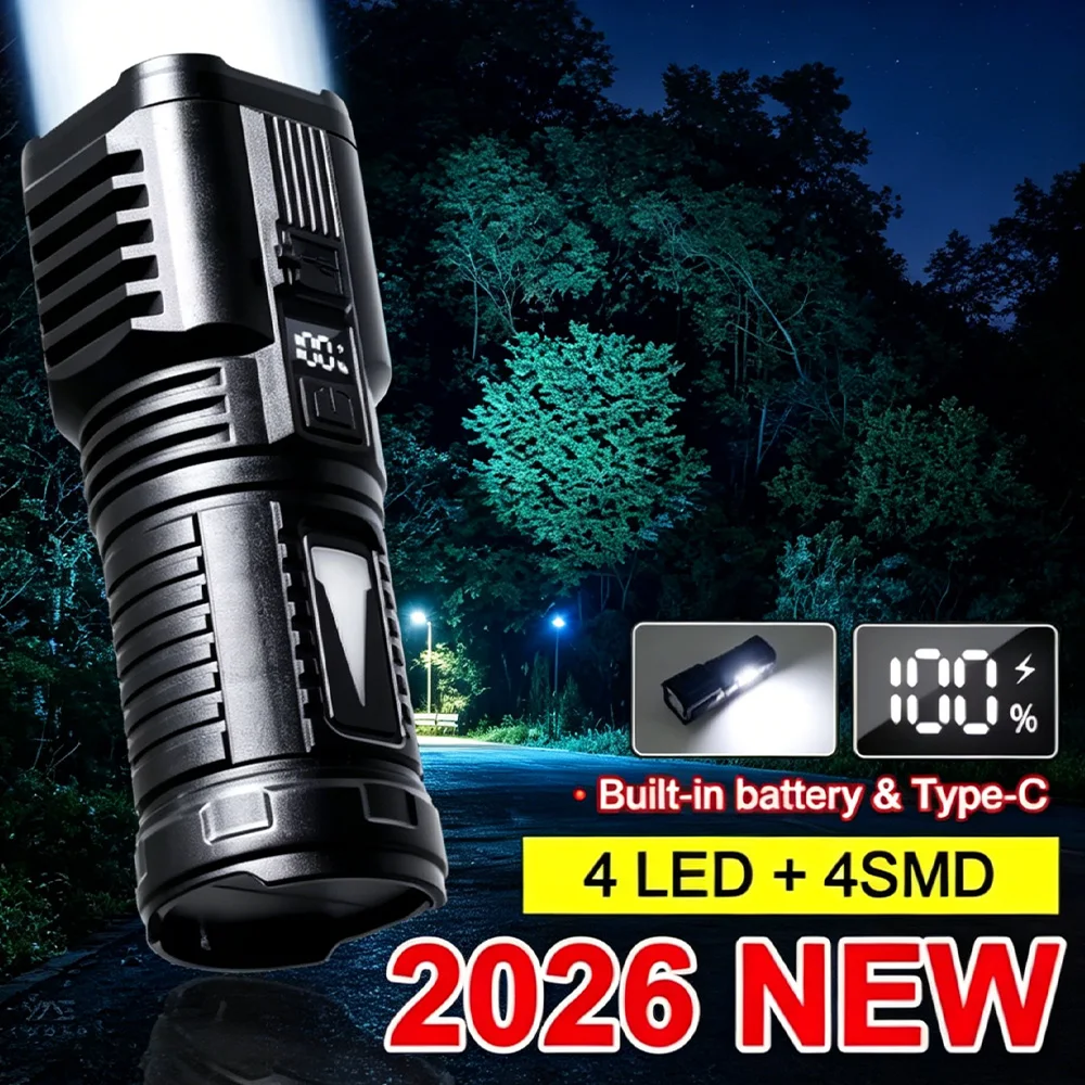 

2026 High Power LED Flashlight Strong Light Tactical Torch Rechargeable Portable Lamps Outdoor Emergency Camping Fishing Lantern